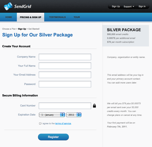 My redesign for SendGrid's Sign Up