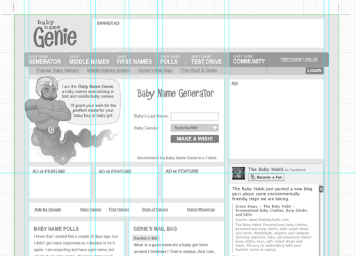 Wireframes for Baby Name Genie redesign
